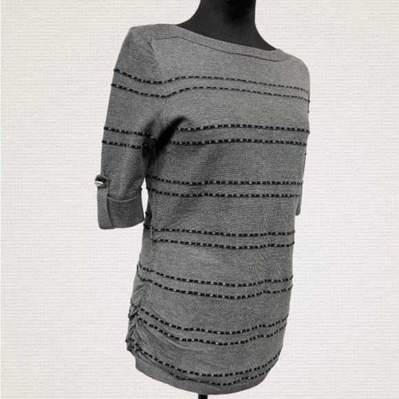 Apt. 9 Ruched lace Knit Career Top
Sweater mid sleeve gray black stripes Small - Picture 5 of 8
